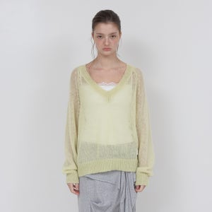 [아수라] SHEER MOHAIR V-NECK KNIT (LIME)