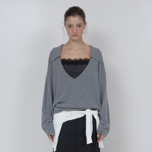 [아수라] [29 DAY 18시 LIVE]_PURE WOOL COLLAR KNIT (MELANGE GREY)