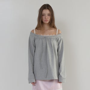 [아수라] ROUGH EYELET OFF SHOULDER T (MELANGE GREY)