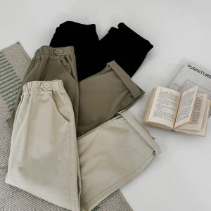 [기획세일20%]헤이 단추 비죠 코튼 워싱 세미 배기 스판 밴딩팬츠