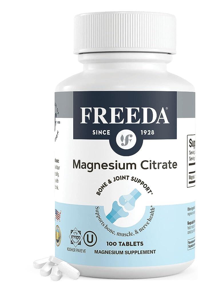 Freeda <b>구연산 마그네슘</b> 400mg 코팅 태블릿 - 근육 신경 및 이완 지원을 위한 고흡수 보충제 - 비건 글루