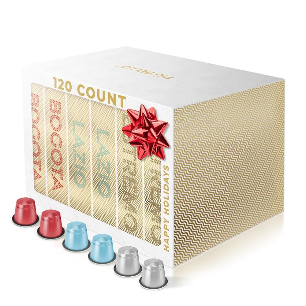 Piu Bello 네스프레소 오리지널 머신용 에스프레소 커피 포드 - 버라이어티 팩 - 3가지 강렬한 맛의 호환 캡슐 - 다크 로스트 낮은 산도 - 풍부하고 균형 잡힌 맛 -  로