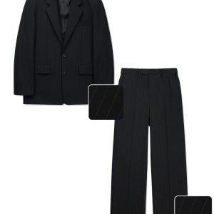 [티엔지티 세트] Pin-Stripe Structure Single Jacket Wide Straight-Fit Pants 0TPA6E105BK
