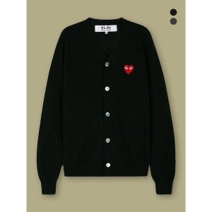 [꼼데가르송 플레이] 남녀공용 레드 하트 와펜 브이넥 가디건 (2COLOR)