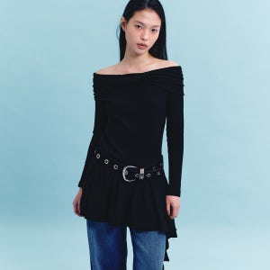 [마가린 핑거스] OFF SHOULDER RUFFLE DRESS (BLACK)