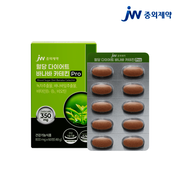 JW<b>중외제약</b> JW<b>중외제약</b> 혈당 다이어트 바나바 카테킨 Pro 800mg 60정 x 1박스(1개월분) / 식후 혈당 <b>억제</b>