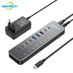 RSHTECH 10-in-1 파워드 USB C 허브 스플리터 10Gbps USB 3.2 데이터 포트 PD100W 알루미늄 USB 멀티포트 어댑터 맥북 프로 에어 PC용