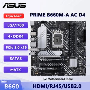 ASUS PRIME B660M-A AC D4 마더보드 B660 플라카 마에 PC LGA 1700 CPU 지원 i5-12400 i7-12700F i9-12900 램 DDR4 M.2 