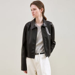 [르] faux leather minimal jacket (black)