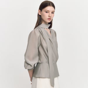 [그레이데시온] Diagonal Wrap Tie Blouse CLARY SAGE