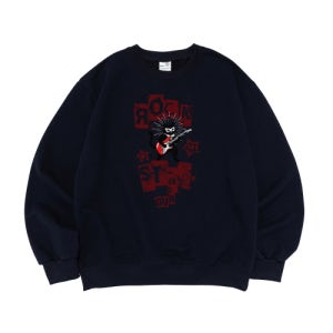 [오언더알] [기모선택] ROCK STAR CAT 오버핏 맨투맨 (네이비) OU26SSF0304