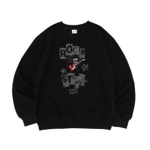 [오언더알] [기모선택] ROCK STAR CAT 오버핏 맨투맨 (블랙) OU26SSF0301