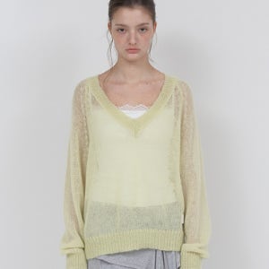 [아수라] SHEER MOHAIR V-NECK KNIT (LIME) A26SSKN46LM0F