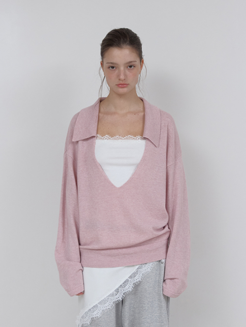 [아수라] PURE WOOL COLLAR KNIT (LIGHT PINK) A26SSKN51LP0F