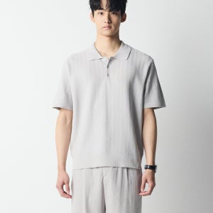 물결조직 카라 니트_그레이 (세미오버핏)