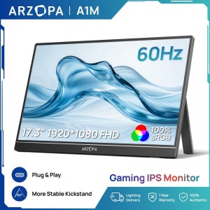 ARZOPA 17.3인치 1080P FHD 휴대용 모니터 IPS 스크린 외부 디스플레이(노트북 Mac PC Xbox 스위치 A1M용 Type-C 미니 HDMI 포함)