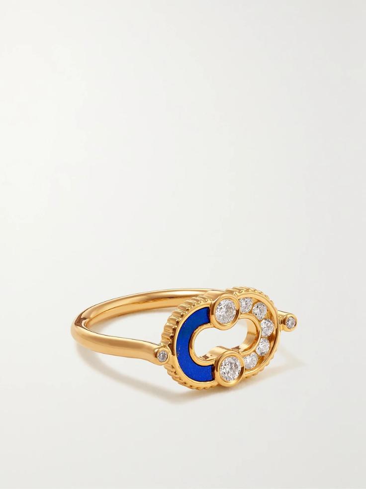 VILTIER Magnetic 18-karat gold, lapis lazuli and diamond ring 36856120585606849