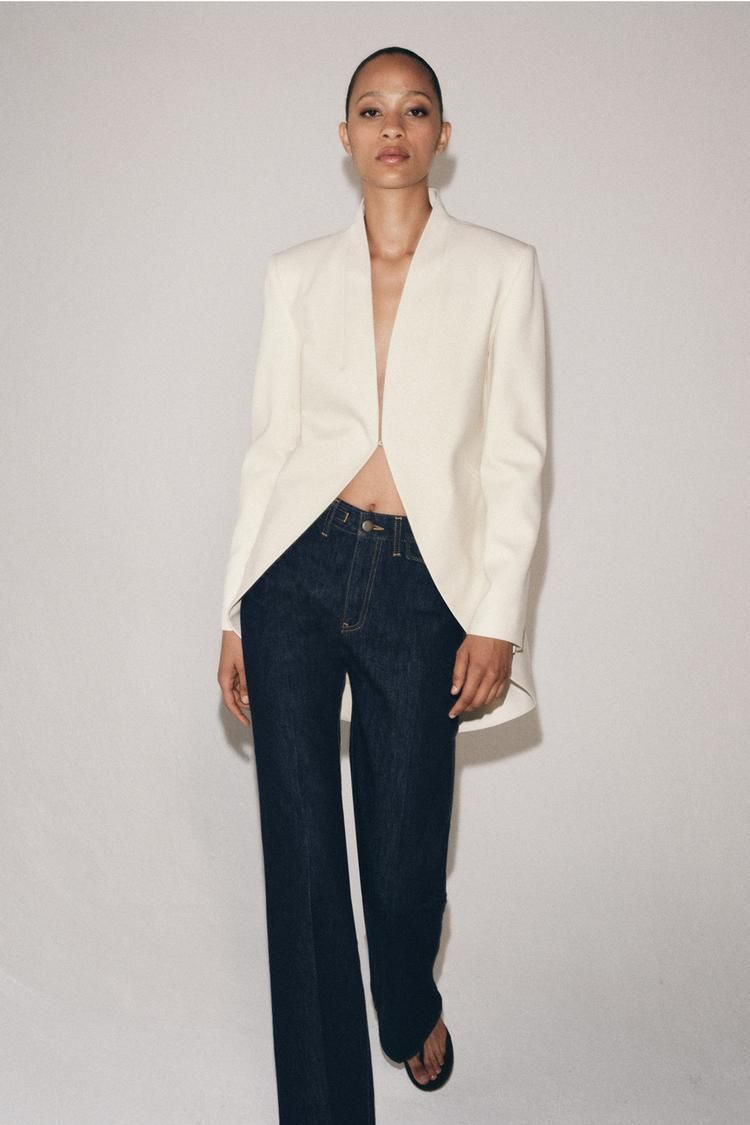 자라 롱 칼라리스 블레이저 컬렉션 ZW COLLECTION LONG COLLARLESS BLAZER 513368697 152992212