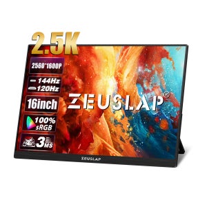 ZEUSLAP 게임용 휴대용 모니터 내장 후면 지지대 브래킷, 휴대폰, 닌텐도 스위치, 노트북, PC 서브 스크린용, 16 인치 QHD 2.5K 144Hz