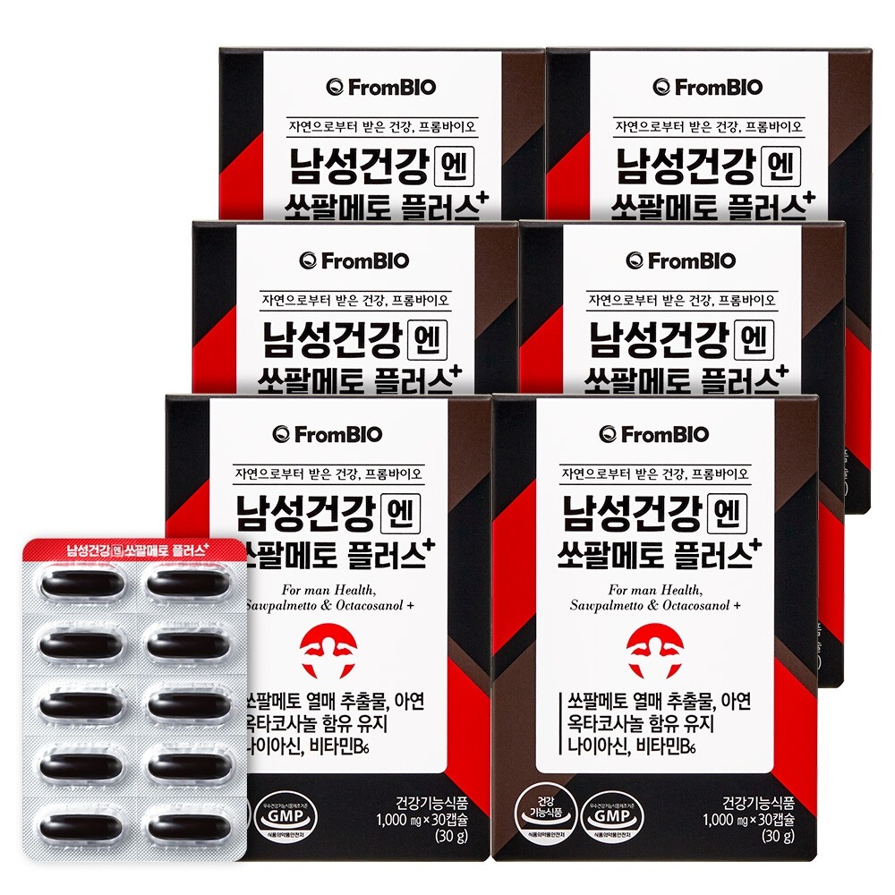 <b>프롬바이오</b> <b>프롬바이오</b> 남성건강엔 쏘팔메토 플러스 1000mg30캡슐 6개 <b>옥타코사놀</b>