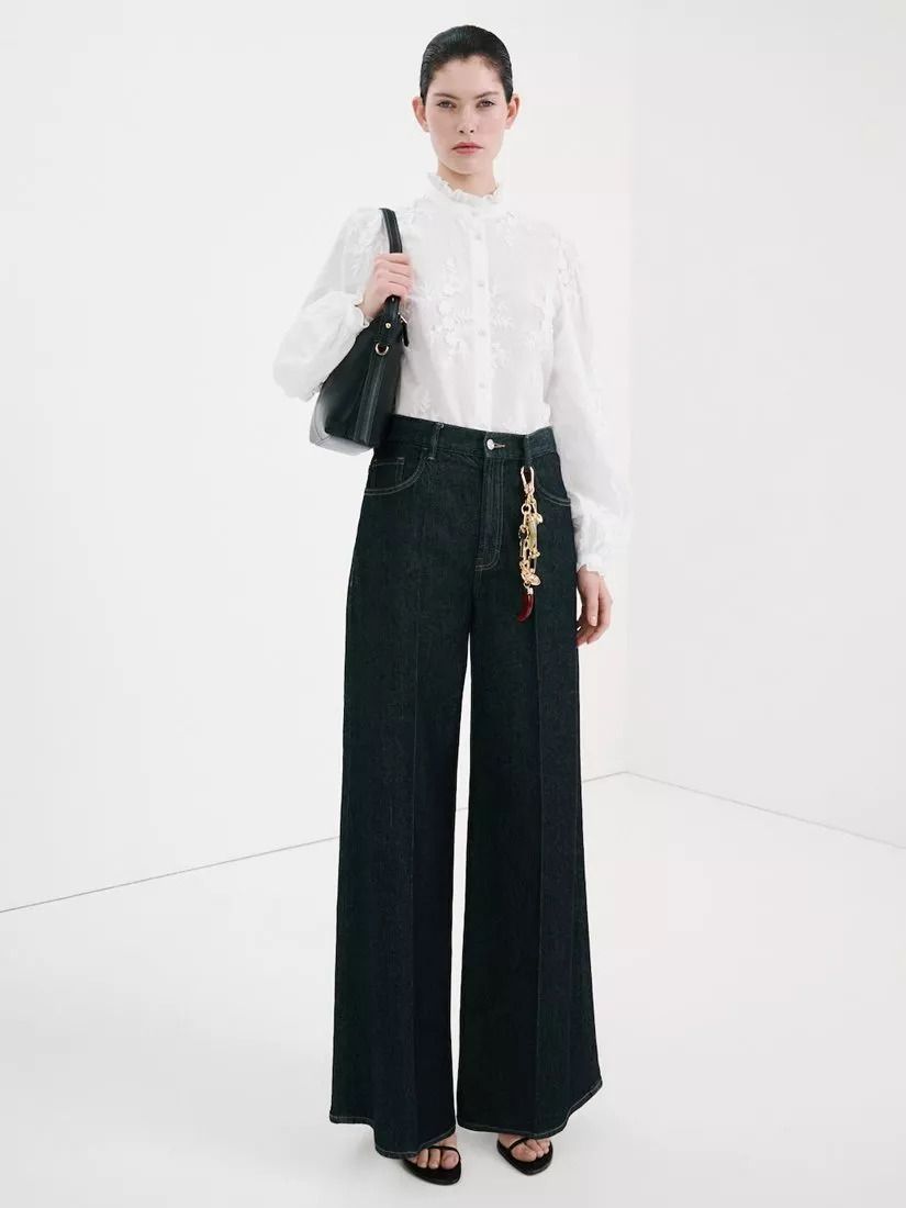 망고 하이 넥 자수 퍼프 슬리브 블라우스 오프 화이트 셔츠 High Neck Embroidered Puff Sleeve Shirt, Off White 114979 153003795