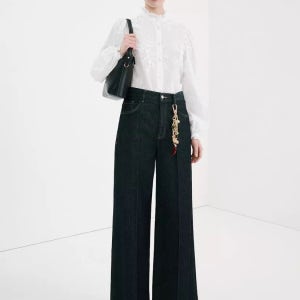 망고 하이 넥 자수 퍼프 슬리브 블라우스 오프 화이트 셔츠 High Neck Embroidered Puff Sleeve Shirt, Off White 114979 153003795