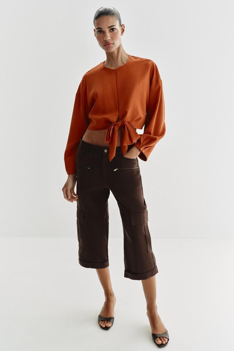 자라 리본 크롭 탑 보우 스카프 트윌리 CROPPED TOP WITH BOW 512321367 153005378