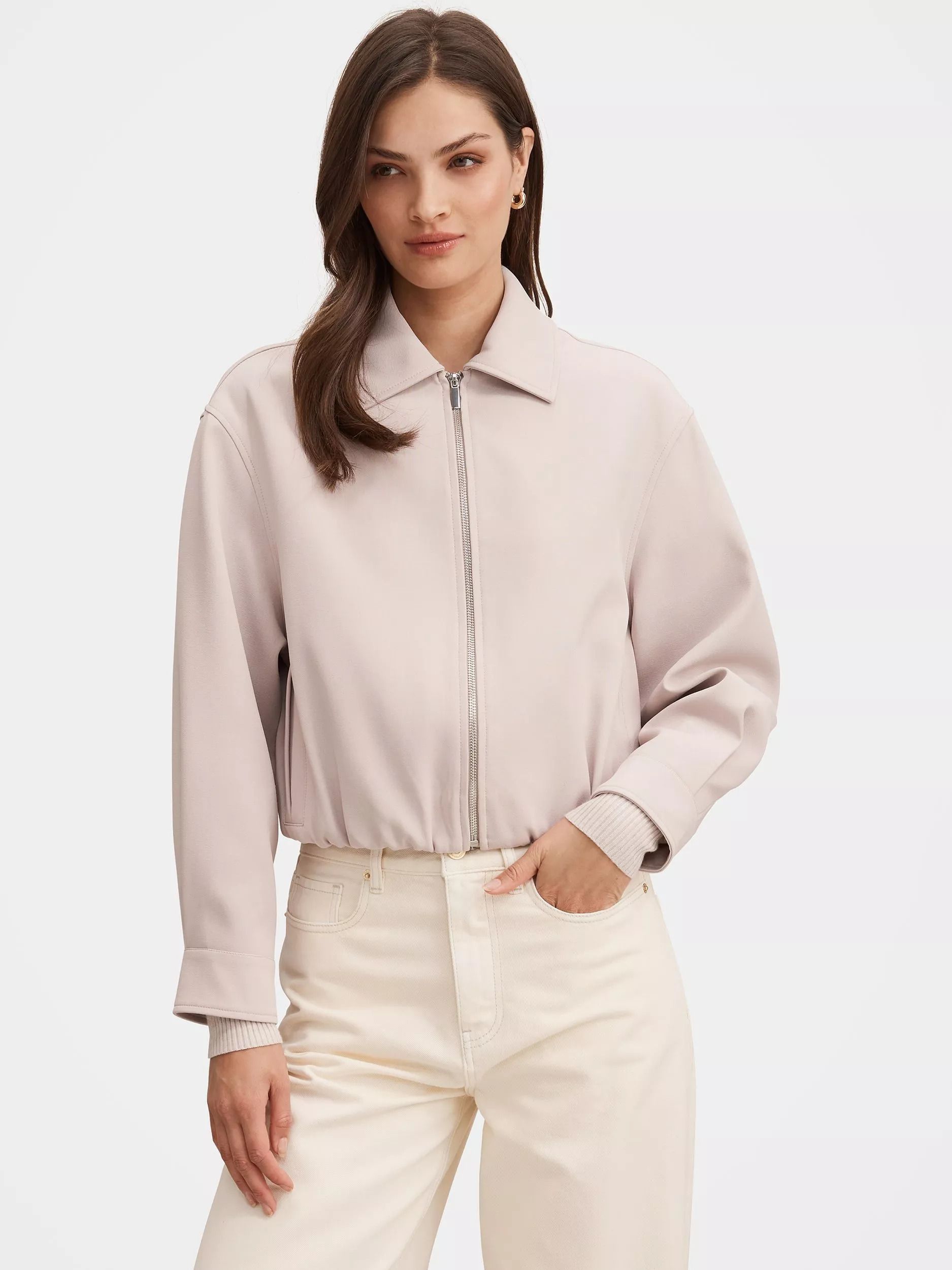 포에버뉴 알렉시아 칼라 지퍼 재킷 아몬드 밀크 넥 카라 집업 자켓 Alexia Collar Zip Jacket, Almond Milk 115037180 153004072