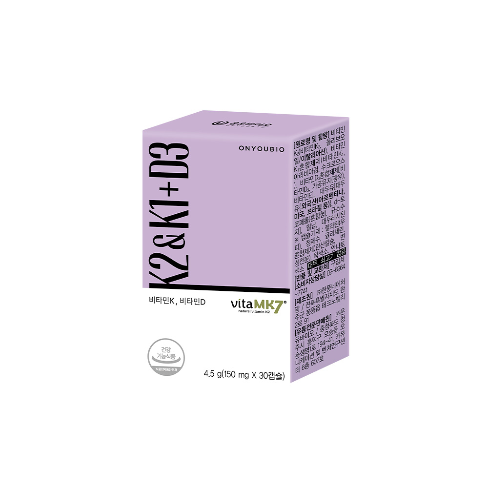 온유바이오  MK-7 K2 &amp; K1+ D3 150mg x 30캡슐 , 1개