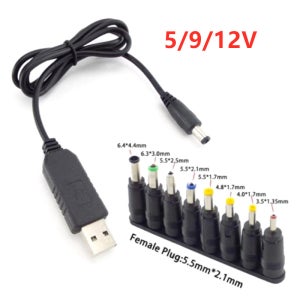 8 인 1 5V USB-DC 5V 9V 12V 5.5x2.1mm 3.5mm 4.0mm 4.8mm 6.4mm 5.5x2.5mm 플러그 전원 공급 장치 케이블, 팬 스피커 용 충전 코