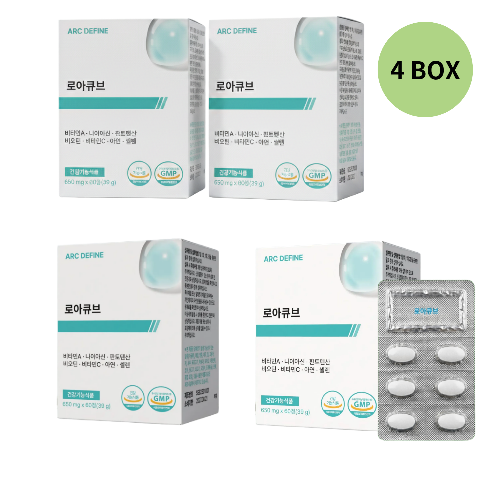 로아큐브 비타민 <b>B5</b> <b>판토텐산</b> 고함량 멀티 비타민 650mg  4개  60정