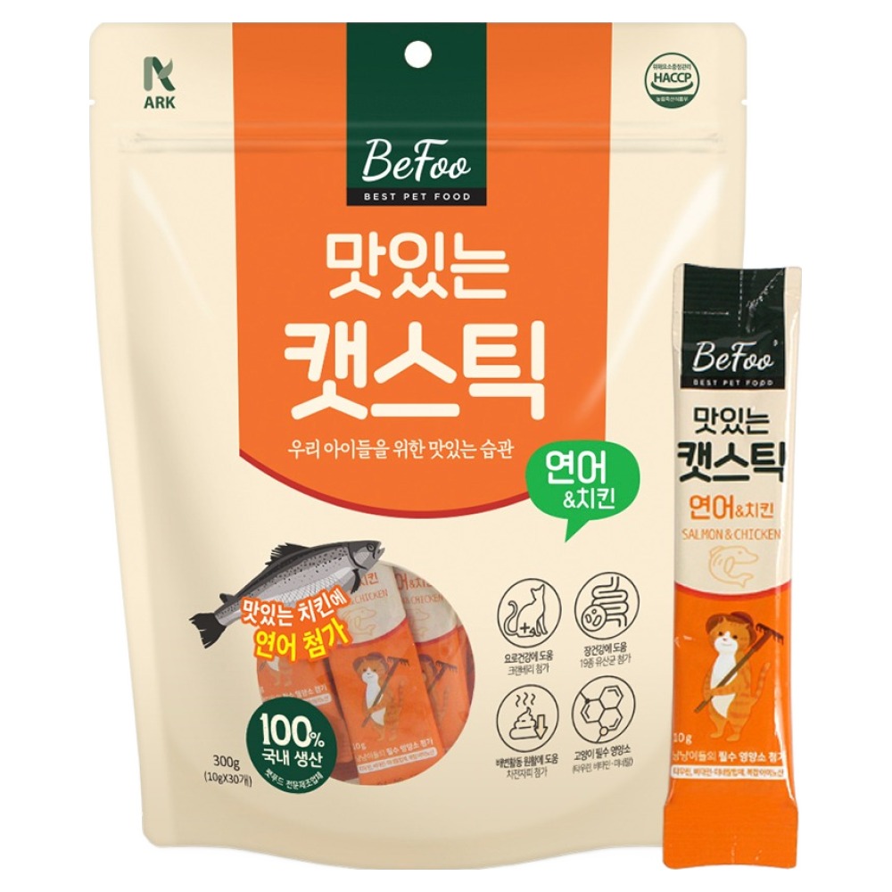 베푸 고양이 아크펫푸드 맛있는 스틱 짜먹는 츄르 간식 1개 300g 연어 치킨맛