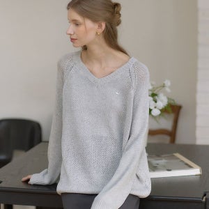 [아워호프] 린넨 브이넥 시어 니트 - Grey_HC26SP-KN03 -GRE