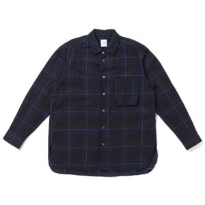사쥬 드 크레 Organic Cotton Madras Pigment Ct Long Regular Collar Shirt [Navy]