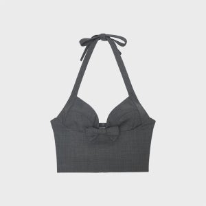[슈슈통] (W) HALTER BOW TIE CAMI TOP (GREY)