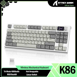 ATTACK SHARK K86 무선 기계식 키보드 Apex Pro TKL, 컬러 디스플레이 및 손잡이가 있는 개스킷 마운트, 핫 스왑 가능한 선형 스위치