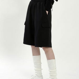 행텐 더블페이스 카고 버뮤다 핏 팬츠_블랙