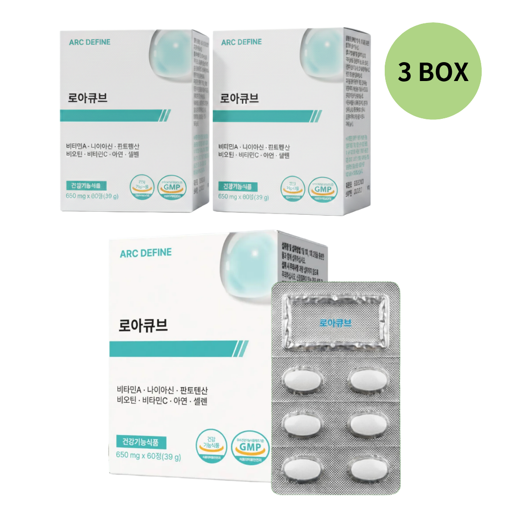 로아큐브 비타민 <b>B5</b> <b>판토텐산</b> 고함량 멀티 비타민 650mg  3개  60정