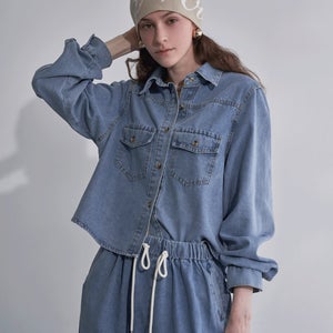 데님 포켓 셔츠 스트링 팬츠 투피스 세트 LN04TP101