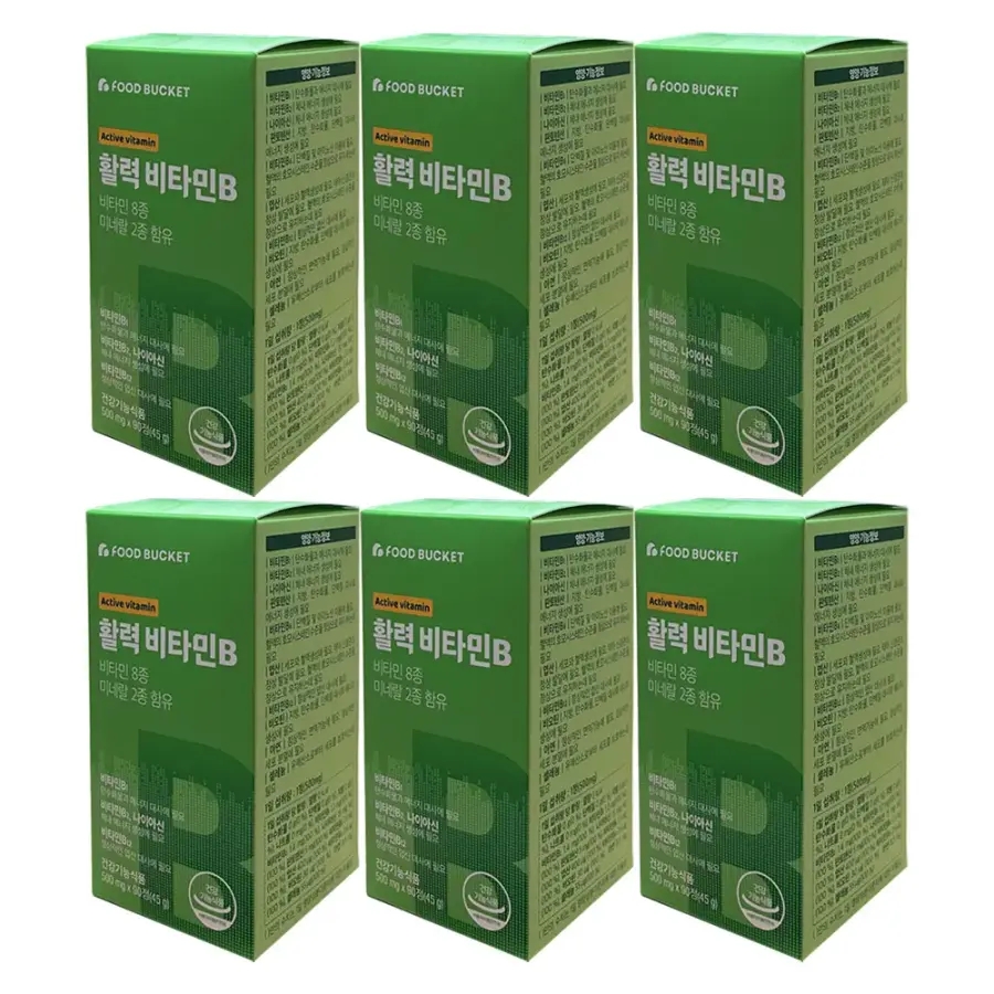<b>푸드버킷 활성비타민B 컴플렉스</b> 500mg x 90정 6개