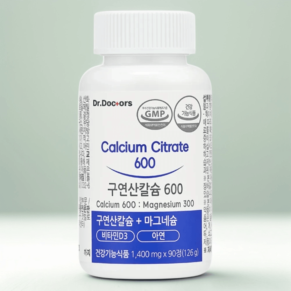 <b>닥터닥터스</b> <b>닥터닥터스</b> 구연산 칼슘 600 칼마디 뼈건강 영양제 아연 비타민K2 90정 1개 마그네슘