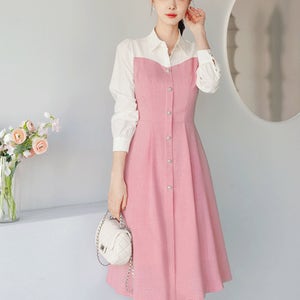 모이븐 배색 셔츠 원피스