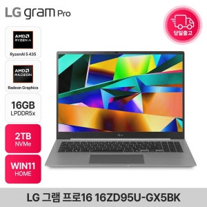 LG전자 그램 프로16 16ZD95U-GX5BK 라이젠 AI 5  에어로미늄 실버 144Hz 고성능 AI노트북 16GB 2TB WIN11 EDEN