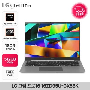 LG전자 그램 프로16 16ZD95U-GX5BK 라이젠 AI 5  에어로미늄 실버 144Hz 고성능 AI노트북 16GB 512GB EDEN
