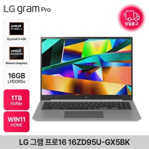 LG전자 그램 프로16 16ZD95U-GX5BK 라이젠 AI 5  에어로미늄 실버 144Hz 고성능 AI노트북 16GB 1TB WIN11 EDEN