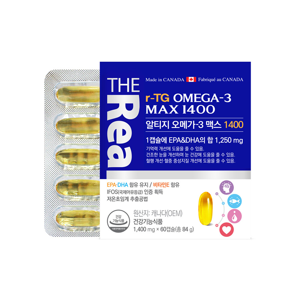 더리얼 더리얼 저온초임계 <b>rTG</b> <b>알티지오메가3</b> 맥스1400mg 60캡슐 2개월분