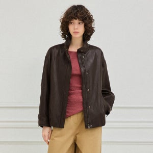 [레프트서울] 신세틱 레더 하이넥 블루종 [브라운]