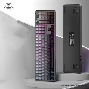 Aula 독거미 F108 pro 유무선 기계식 키보드 풀배열 핫스왑 8000mAh 2.4G RGB  블랙측각카라멜라떼축