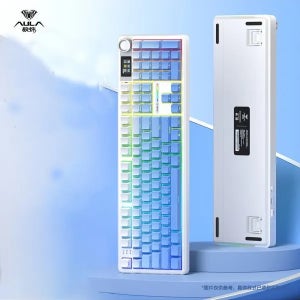 AULA 독거미 F108 pro 유무선 블루투스 기계식 키보드 gif스크린 노브  아이스블루측각풍령축