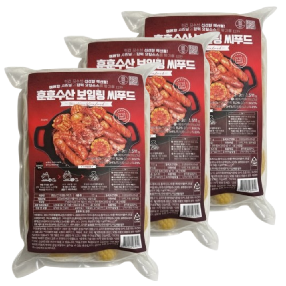 훈훈수산 보일링 씨푸드 쉬림프 밀키트 미국식 해물찜 보일링크랩 냉동식품 1300g 3개